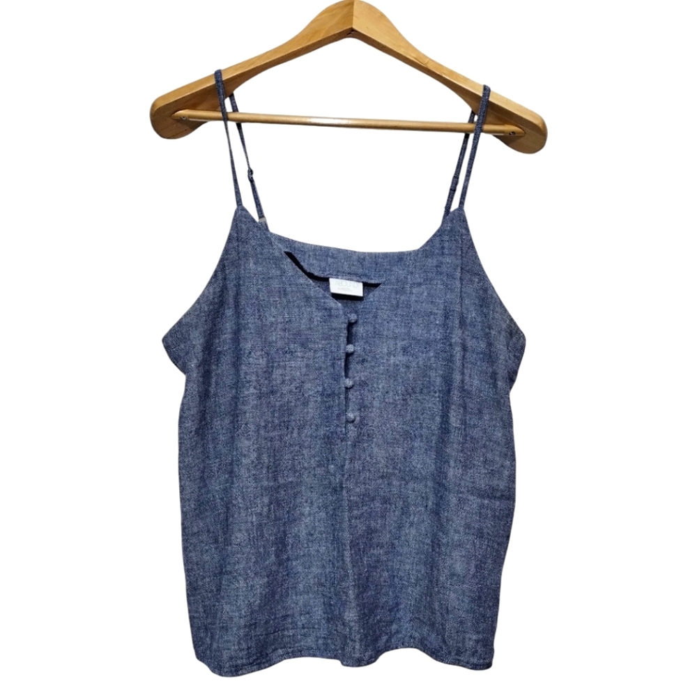 ABOUND Women's XL Linen Blend Blue Spaghetti Strap Button Loop Camisole